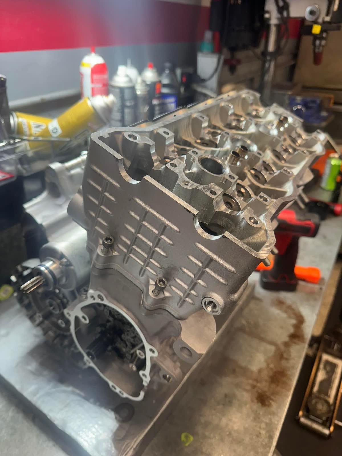 Freshly machined engine block on the bench